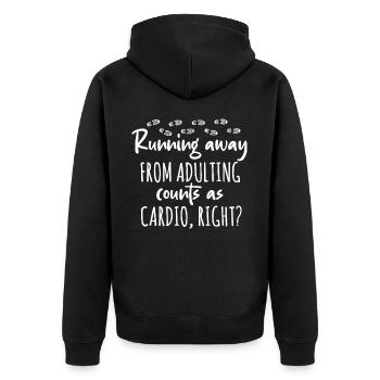 Cardio Running - Fitness Women Fitnessstudio - Unisex Premium Bio Zip Hoodie - Schwarz - Hinten - Nico (187cm)