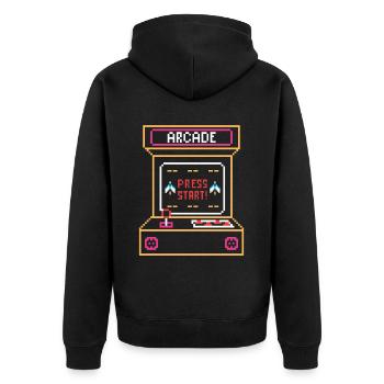 Arcade Automat Retro - Unisex Premium Bio Zip Hoodie - Schwarz - Hinten - Nico (187cm)