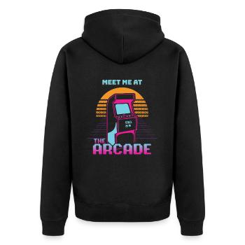 The Arcade Meet Me At Automat Retro - Unisex Premium Bio Zip Hoodie - Schwarz - Hinten - Nico (187cm)