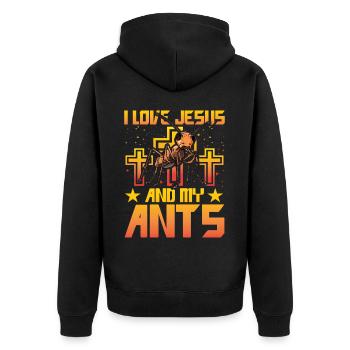 I love Jesus and my Ants - Unisex Premium Bio Zip Hoodie - Schwarz - Hinten - Nico (187cm)