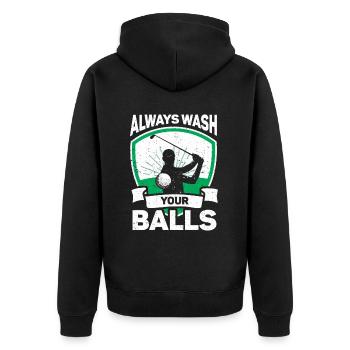 Golf Geschenk Für Golfer - Unisex Premium Bio Zip Hoodie - Schwarz - Hinten - Nico (187cm)