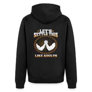 Armdrücken - Unisex Premium Bio Zip Hoodie - Schwarz - Hinten - Nico (187cm)