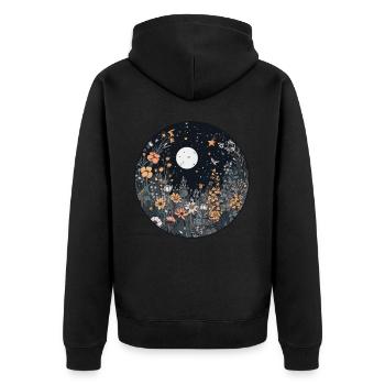 Midnight Sky Aesthetic Meadow Flower Garden Graphi - Unisex Premium Bio Zip Hoodie - Schwarz - Hinten - Nico (187cm)