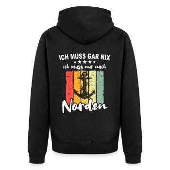 Nordener Spruch Norden - Unisex Premium Bio Zip Hoodie - Schwarz - Hinten - Nico (187cm)