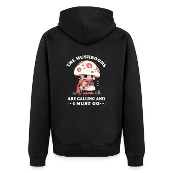 champignons, cueilleurs de champignons, champignons, producteurs, champignons drôles - Veste à capuche bio Premium Unisexe - noir - Dos - Nico (187cm)