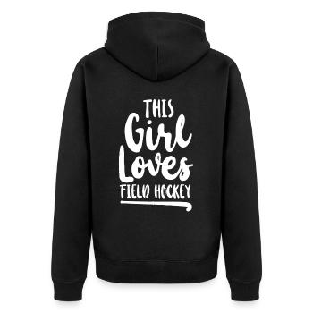 Hockey sur gazon Cette fille aime le terrain - Veste à capuche bio Premium Unisexe - noir - Dos - Nico (187cm)