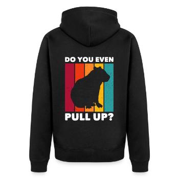Lustige Capybara Sprüche - Unisex Premium Bio Zip Hoodie - Schwarz - Hinten - Nico (187cm)