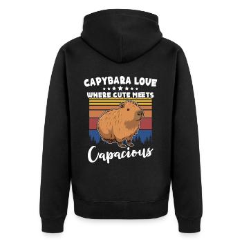 Lustige Capybara Sprüche - Unisex Premium Bio Zip Hoodie - Schwarz - Hinten - Nico (187cm)