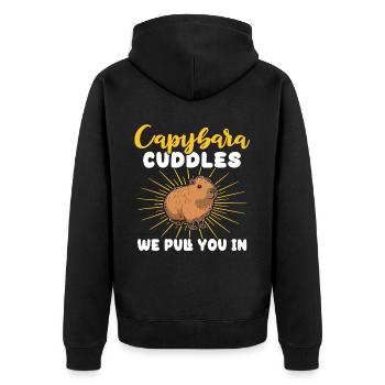 Lustige Capybara Sprüche - Unisex Premium Bio Zip Hoodie - Schwarz - Hinten - Nico (187cm)