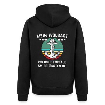 Wolgast Urlaub - Unisex Premium Bio Zip Hoodie - Schwarz - Hinten - Nico (187cm)
