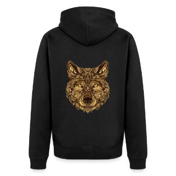 Wolf Kopf Tier - Unisex Premium Bio Zip Hoodie - Schwarz - Hinten - Nico (187cm)