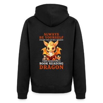 "Always Be Yourself" - Bücher lesen Gelber Drachen - Unisex Premium Bio Zip Hoodie - Schwarz - Hinten - Nico (187cm)