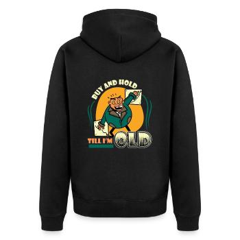 Kaufen Und Halten Bis Ich Alt Bin - Unisex Premium Bio Zip Hoodie - Schwarz - Hinten - Nico (187cm)