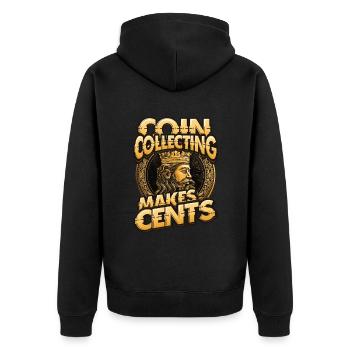 Münzsammeln Macht Cents Numismatik Münze - Unisex Premium Bio Zip Hoodie - Schwarz - Hinten - Nico (187cm)