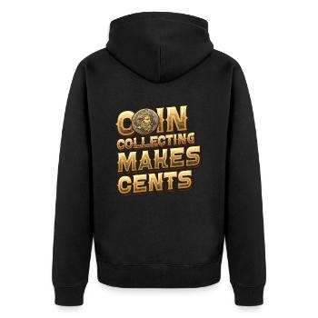 Münzsammeln Macht Cents Numismatik Münze - Unisex Premium Bio Zip Hoodie - Schwarz - Hinten - Nico (187cm)