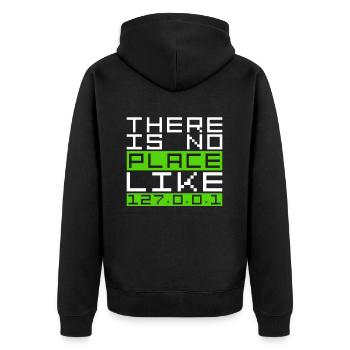 Programmierer There Is No Place Like 127.0.0.1 - Unisex Premium Bio Zip Hoodie - Schwarz - Hinten - Nico (187cm)