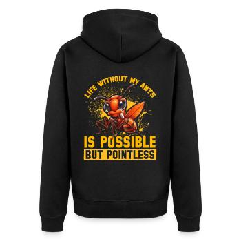 Life without my Ants is possible but pointless - Unisex Premium Bio Zip Hoodie - Schwarz - Hinten - Nico (187cm)