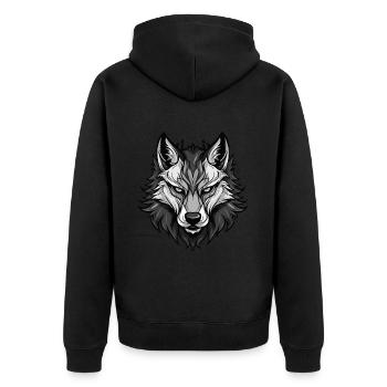 Wolf Kopf - Unisex Premium Bio Zip Hoodie - Schwarz - Hinten - Nico (187cm)