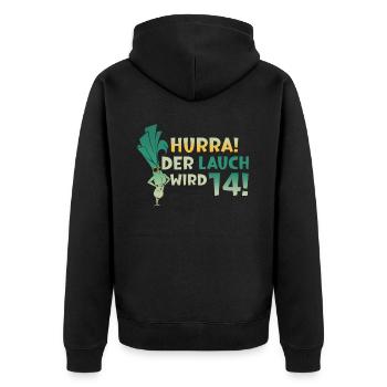 Hurra der Lauch wird 14 - Unisex Premium Bio Zip Hoodie - Schwarz - Hinten - Nico (187cm)