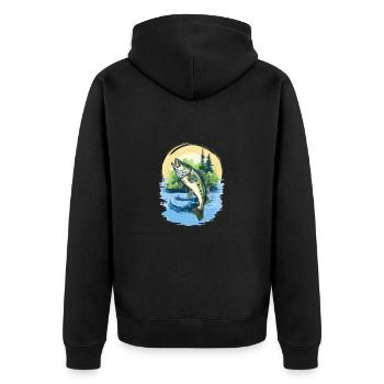 Barsch angeln See fischen - Unisex Premium Bio Zip Hoodie - Schwarz - Hinten - Nico (187cm)