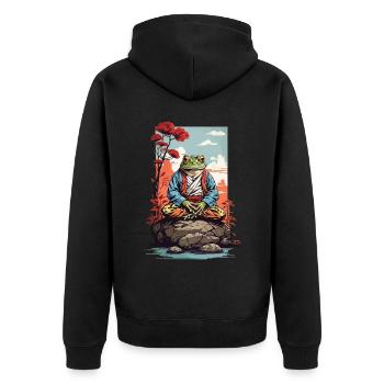 Meditativer Frosch Japan Yoga Art Retro Style - Unisex Premium Bio Zip Hoodie - Schwarz - Hinten - Nico (187cm)