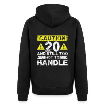 20 Zu Heiß Zum Handeln - 20. Geburtstag - Unisex Premium Bio Zip Hoodie - Schwarz - Hinten - Nico (187cm)