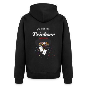 Zauberkünstler Kartenspiel Kartenzauber Magie - Unisex Premium Bio Zip Hoodie - Schwarz - Hinten - Nico (187cm)