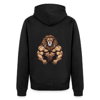 Löwe Muskeln Workout Gym - Unisex Premium Bio Zip Hoodie - Schwarz - Hinten - Nico (187cm)