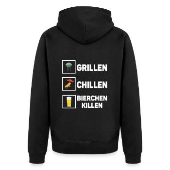 Grillen Chillen Bierchen Killen Bier BBQ Grill - Unisex Premium Bio Zip Hoodie - Schwarz - Hinten - Nico (187cm)