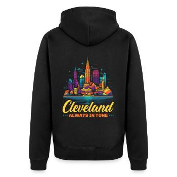 Bundesstaat Cleveland, Ohio, USA, Amerika, Vereinigte Staaten - Unisex Premium Bio Zip Hoodie - Schwarz - Hinten - Nico (187cm)