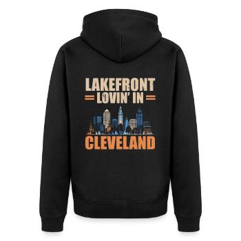 Bundesstaat Cleveland, Ohio, USA, Amerika, Vereinigte Staaten - Unisex Premium Bio Zip Hoodie - Schwarz - Hinten - Nico (187cm)