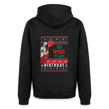 Go Jesus It's Your Birthday - Unisex Premium Organic Zip Hoodie - black - Back - Nico (187cm)