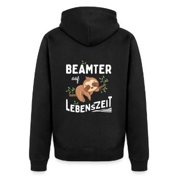 Faultier Beamter auf Lebenszeit - Unisex Premium Bio Zip Hoodie - Schwarz - Hinten - Nico (187cm)