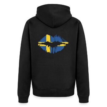 Vintage Sweden Country Flag Lips Swedish Kiss Lip - Unisex Premium Bio Zip Hoodie - Schwarz - Hinten - Nico (187cm)