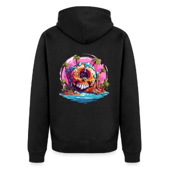 Monster Insel Donut - Unisex Premium Bio Zip Hoodie - Schwarz - Hinten - Nico (187cm)