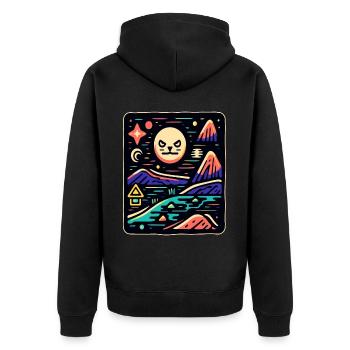 Anbstrakte Kunst und Bunte Farben Natur und Katze - Unisex Premium Bio Zip Hoodie - Schwarz - Hinten - Nico (187cm)