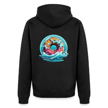 Die Wellen des Donut - Unisex Premium Bio Zip Hoodie - Schwarz - Hinten - Nico (187cm)