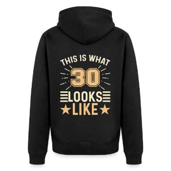 Looks Like - 30 Years Old 30th Birthday - Unisex Premium Organic Zip Hoodie - black - Back - Nico (187cm)