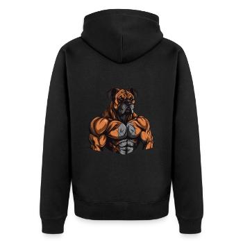 Hund Muskeln Workout Gym Fitness - Unisex Premium Bio Zip Hoodie - Schwarz - Hinten - Nico (187cm)