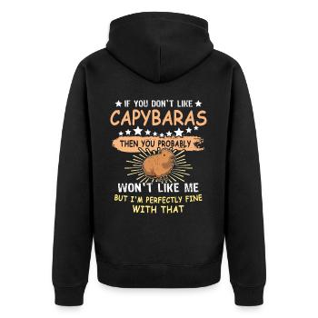 Capybara - Unisex Premium Bio Zip Hoodie - Schwarz - Hinten - Nico (187cm)