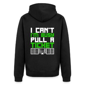 Netzwerkadministrator Pull A Ticket - Unisex Premium Bio Zip Hoodie - Schwarz - Hinten - Nico (187cm)