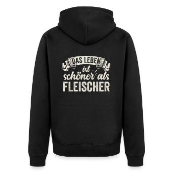 Lustige Fleischer Fleisch Wurst Metzgerei Handwerk - Unisex Premium Bio Zip Hoodie - Schwarz - Hinten - Nico (187cm)