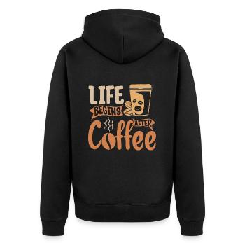Espresso Life Begins After Coffee Caffeine Latte - Unisex Premium Bio Zip Hoodie - Schwarz - Hinten - Nico (187cm)