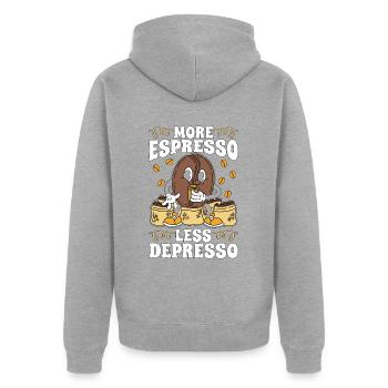 Espresso Plus d’espresso Moins de Depresso Coffeeshop - Veste à capuche bio Premium Unisexe - gris chiné - Dos - Nico (187cm)