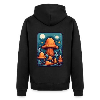 Zauberhafter Wald aus Bäumen und Pilzen - Unisex Premium Bio Zip Hoodie - Schwarz - Hinten - Nico (187cm)