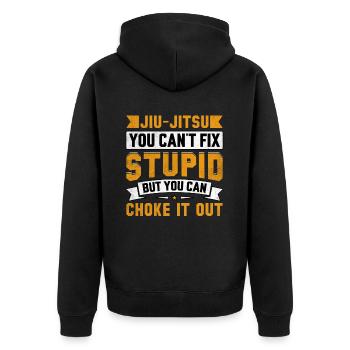 Jiu-Jitsu you can't fix stupid but you can choke - Unisex Premium Bio Zip Hoodie - Schwarz - Hinten - Nico (187cm)