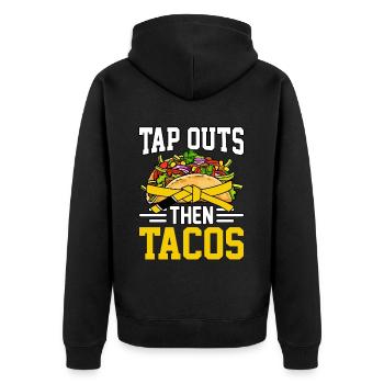 Tap Outs then Tacos BJJ - Unisex Premium Bio Zip Hoodie - Schwarz - Hinten - Nico (187cm)