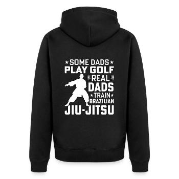 Some Dads play Golf Real Dads train Jiu-Jitsu - Unisex Premium Organic Zip Hoodie - black - Back - Nico (187cm)