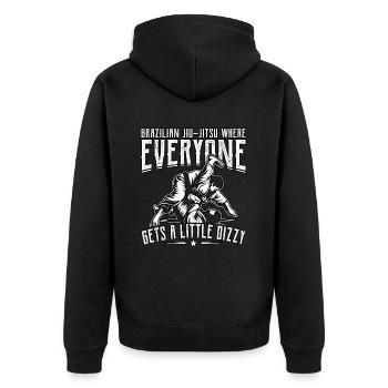 Brazilian Jiu-Jitsu where everyone gets a little - Unisex Premium Bio Zip Hoodie - Schwarz - Hinten - Nico (187cm)