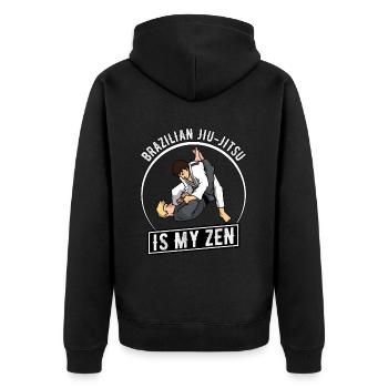 Brazilian Jiu-Jitsu is my Zen - Unisex Premium Bio Zip Hoodie - Schwarz - Hinten - Nico (187cm)